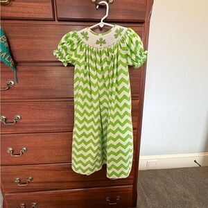 Lolly Wolly Doodle Saint Patrick’s Day Shamrock Smocked Bishop Dress size 4